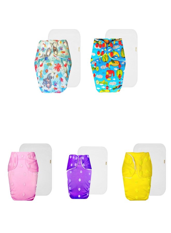 حفاضات دمبلدو القماشية الممتازة مع حشوة قطنية (عبوة من 5) | ملائمة تمامًا | مانعة للتسرب | سهلة التنظيف | مثالية لفصل الصيف الهندي | من 3 أشهر إلى 3 سنوات | للجنسين - Image 1