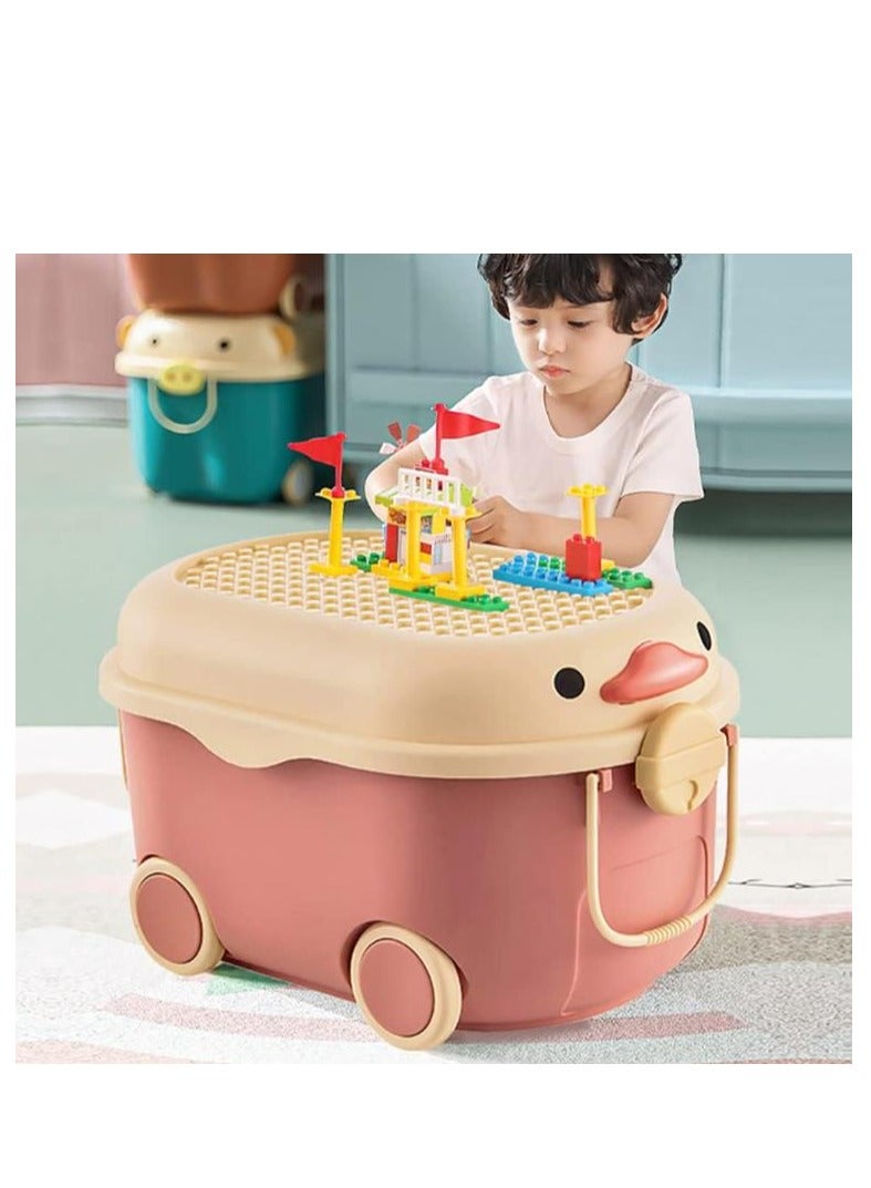 Golden Kids Toy Storage Box Children Toy Box Large Storage Bin Rolling Storage Organizer/Basket/Trunk for Kids Clothes Toys Storage Cube Home Chest Toy Storage Organizer Container with Wheels for Kids(Red-L)  - Image 1