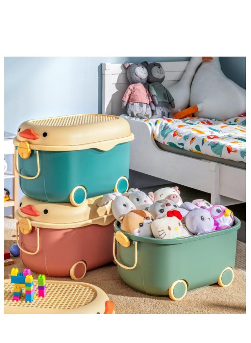 Golden Kids Toy Storage Box Children Toy Box Large Storage Bin Rolling Storage Organizer/Basket/Trunk for Kids Clothes Toys Storage Cube Home Chest Toy Storage Organizer Container with Wheels for Kids(Red-L)  - Image 5