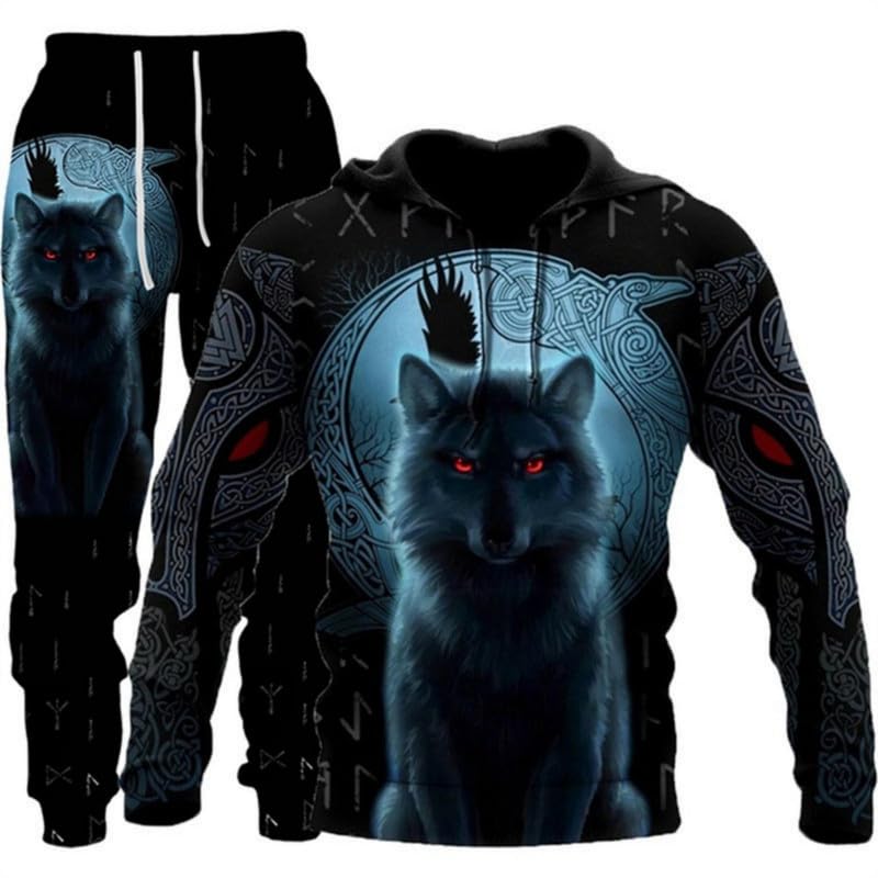 prigridche 2025 Animal 3D All Over Printed Hoodie Black Size S-6XL,Mens Hoodie Sweatpants Set,Wolf Hoody - Image 1