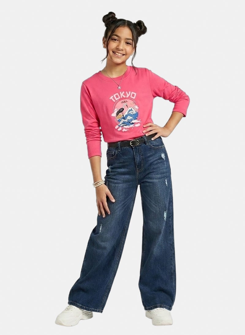 Andora Cotton Printed T-Shirt - Fuchsia - Image 1