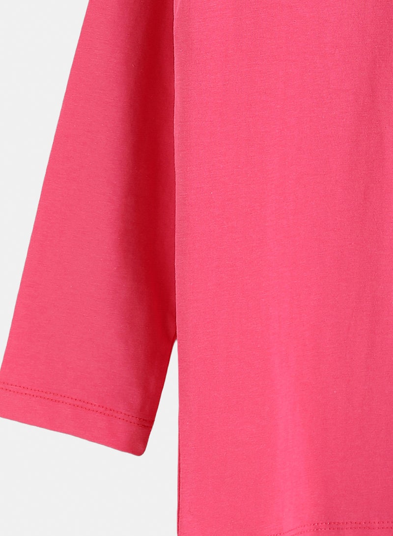 Andora Cotton Printed T-Shirt - Fuchsia - Image 3