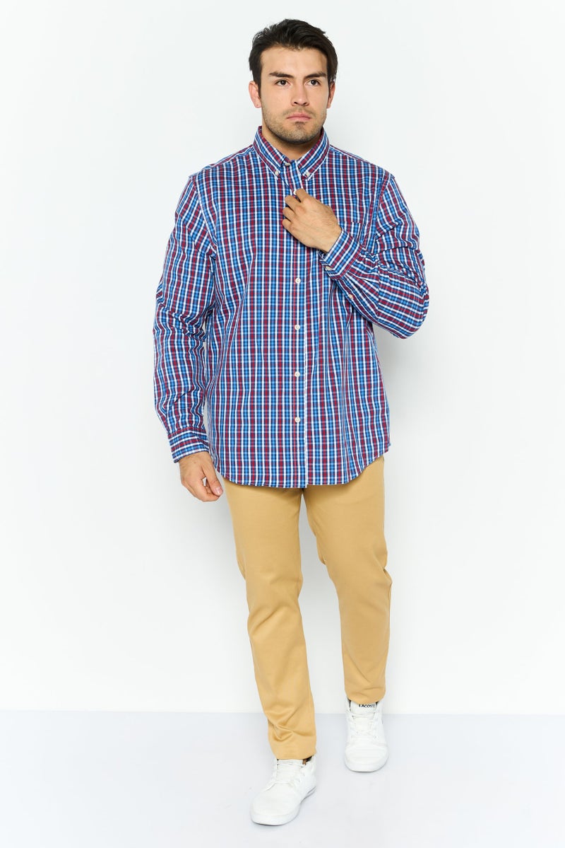 Chaps قميص كاجوال رجالي بأكمام طويلة وقصة عادية، مخطط، أحمر - Image 2