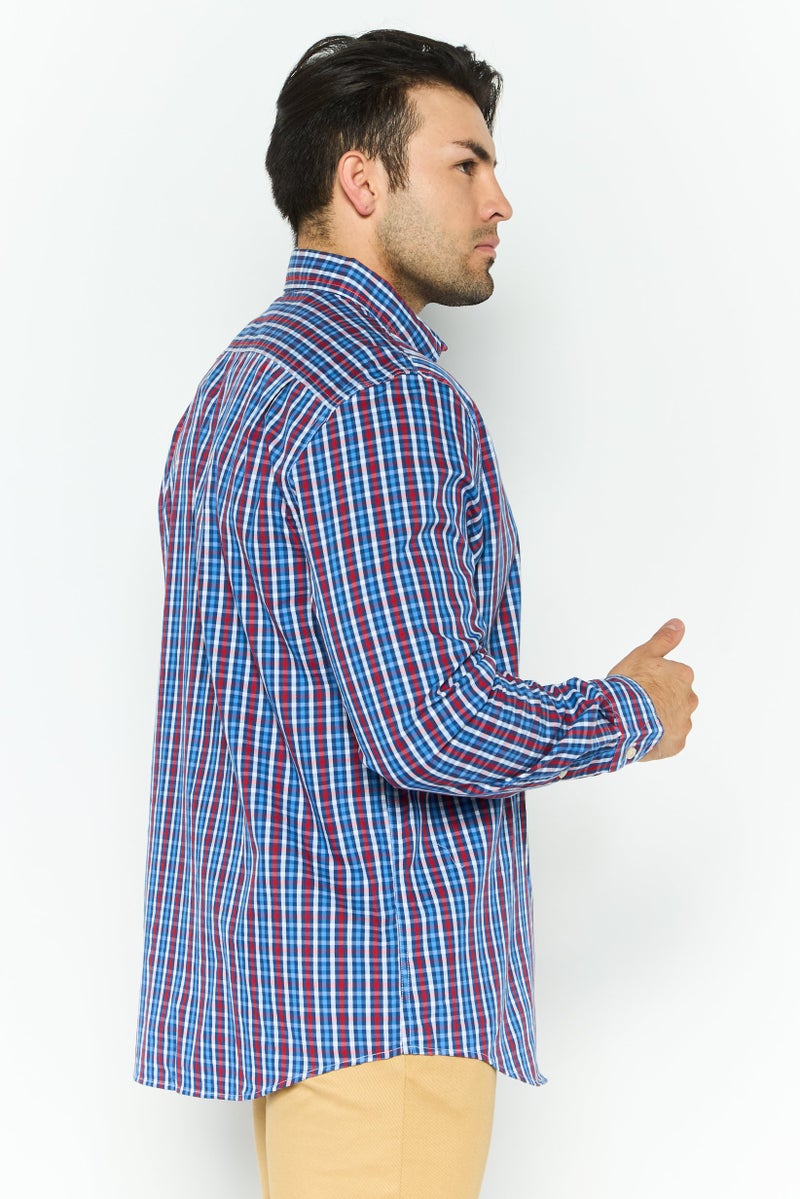 Chaps قميص كاجوال رجالي بأكمام طويلة وقصة عادية، مخطط، أحمر - Image 3