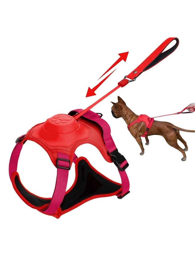 All in One, Hybrid Dog Harness with Retractable Leash, No Pull Dog Combo Easy Walk [Automatic Anti Burst Impact Function, Medium, red] - Image 1
