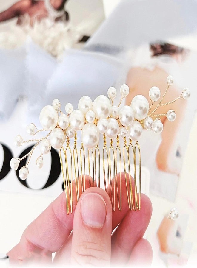 DORMITORRY Pearl Hair Comb Set Bride Gifts, Wedding Accessories, Hair Pins Bridal Headpiece, Bridal Hair Pins Wedding Headpiece, Bridal Shower Gifts, Vintage Bridal Hair Comb - Pack Of 5 - Gold. - Image 4
