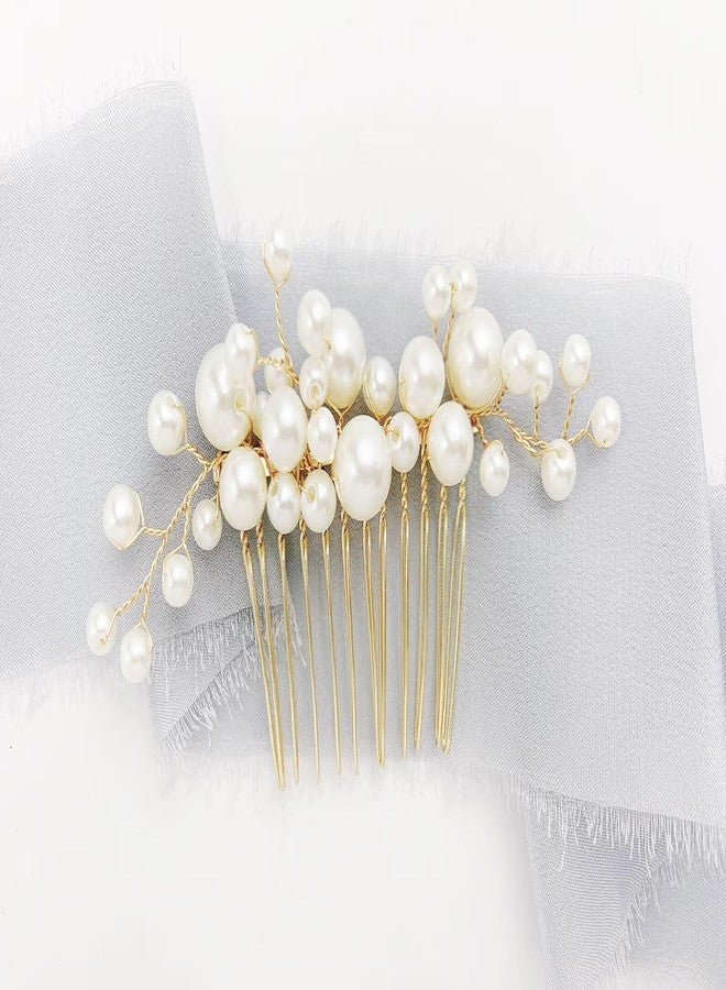 DORMITORRY Pearl Hair Comb Set Bride Gifts, Wedding Accessories, Hair Pins Bridal Headpiece, Bridal Hair Pins Wedding Headpiece, Bridal Shower Gifts, Vintage Bridal Hair Comb - Pack Of 5 - Gold. - Image 2