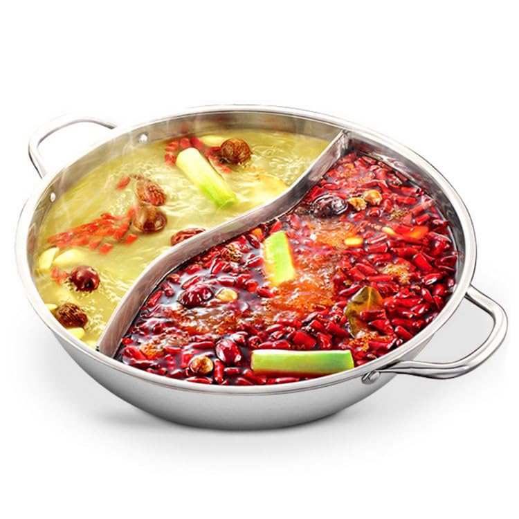 Delavala 304 Food Grade Stainless Steel Shabu Shabu Hot pot with Divider&Lid for Induction Cooktop Gas Stove Dual Sided Soup Cookware - Image 2