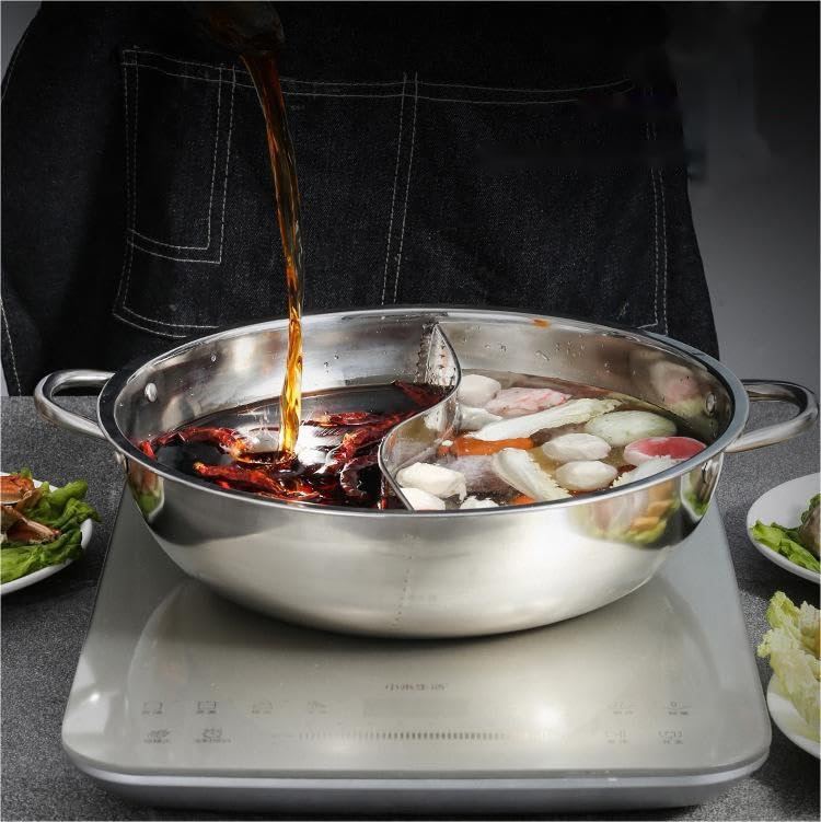 Delavala 304 Food Grade Stainless Steel Shabu Shabu Hot pot with Divider&Lid for Induction Cooktop Gas Stove Dual Sided Soup Cookware - Image 5