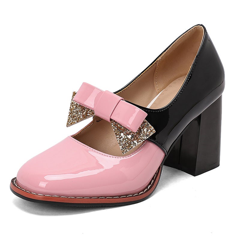 2026 Fashion High Heels For , Sizes 33-48, Color-Block Bowknot Shallow Mouth Single Shoes For Women - Image 1