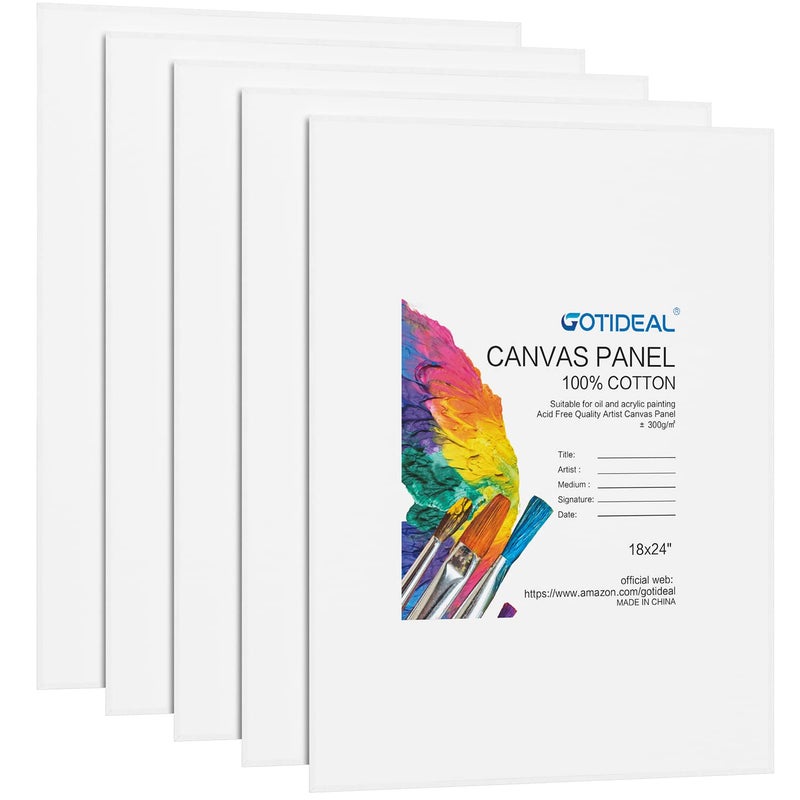 GOTIDEAL Canvases for Painting 18x24 inch of 5 Pack Professional Primed White Blank Flat Canvas  100 Cotton Artist Canvas Boards for Acrylics Painting OilTempera