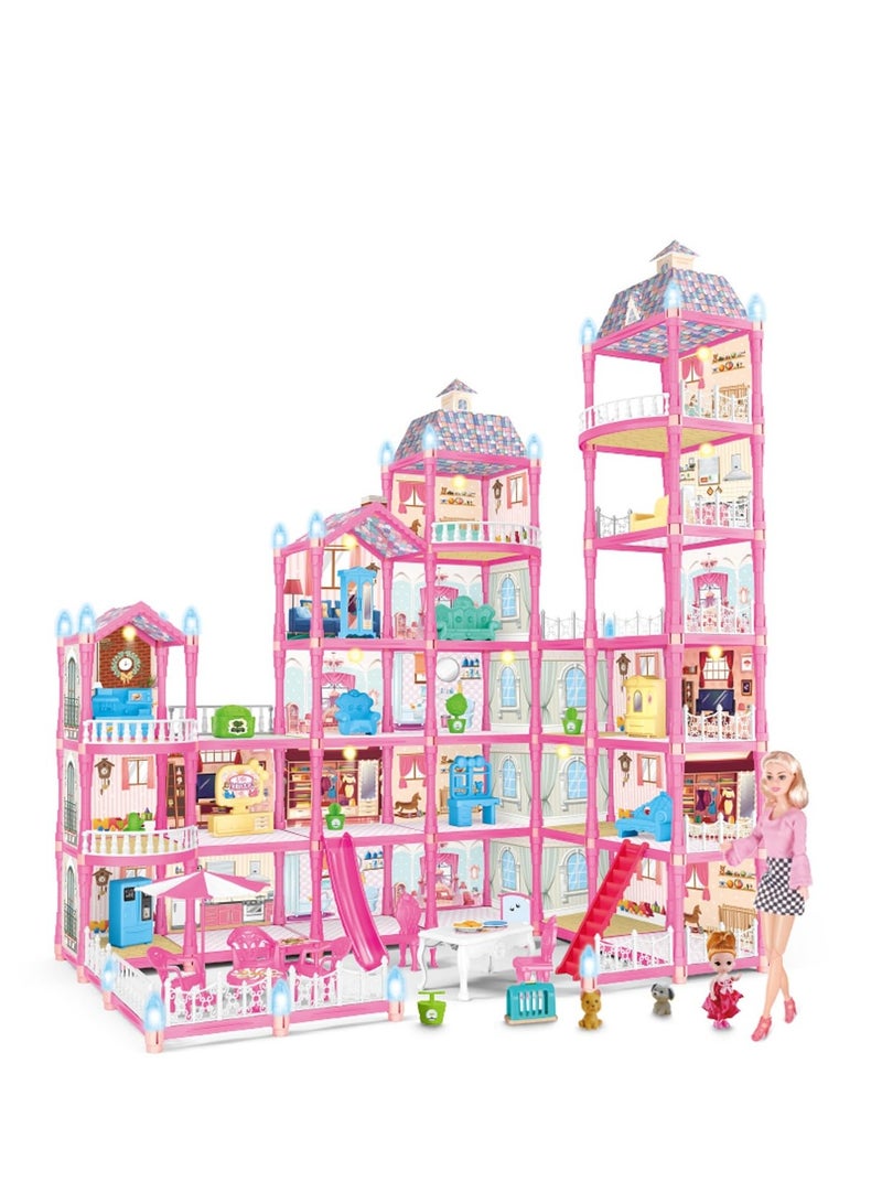 Rightsure 6-Story 25-Room Girls Dollhouse with 2 Doll Furniture and Accessories, Dreamhouse Dollhouse Girl Gift, Dollhouse Playhouse Toy for Girls Ages 6-12 (494 Pieces) - Image 1