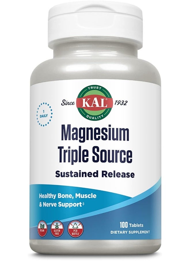 KAL - 500 Mg Magnesium Triple Source Tablets, 100 Count - Image 1