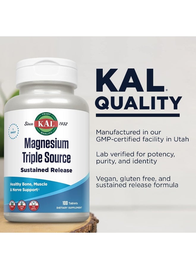 KAL - 500 Mg Magnesium Triple Source Tablets, 100 Count - Image 1