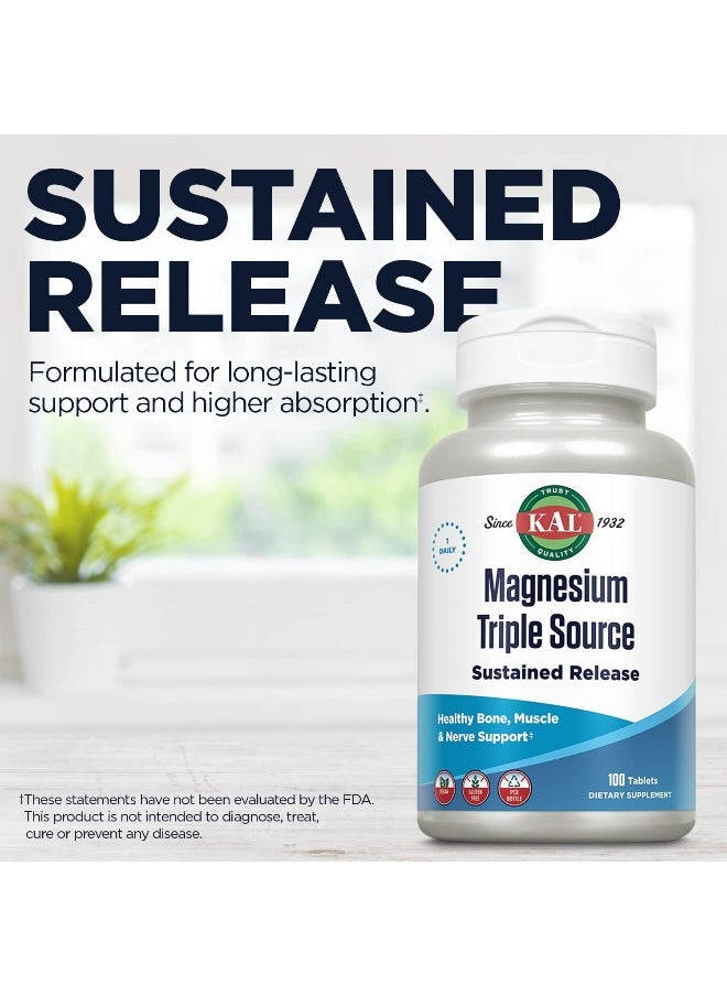 KAL - 500 Mg Magnesium Triple Source Tablets, 100 Count - Image 1