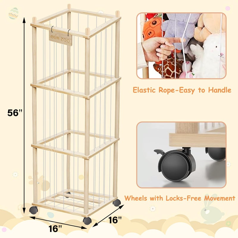 yofit 56" Stuffed Animal Storage Organizer with Wheels, Plush Storage Wooden ZOO with Removable Dust-Proof Cover for Playroom Bedroom Living Room Kids Room - Image 3