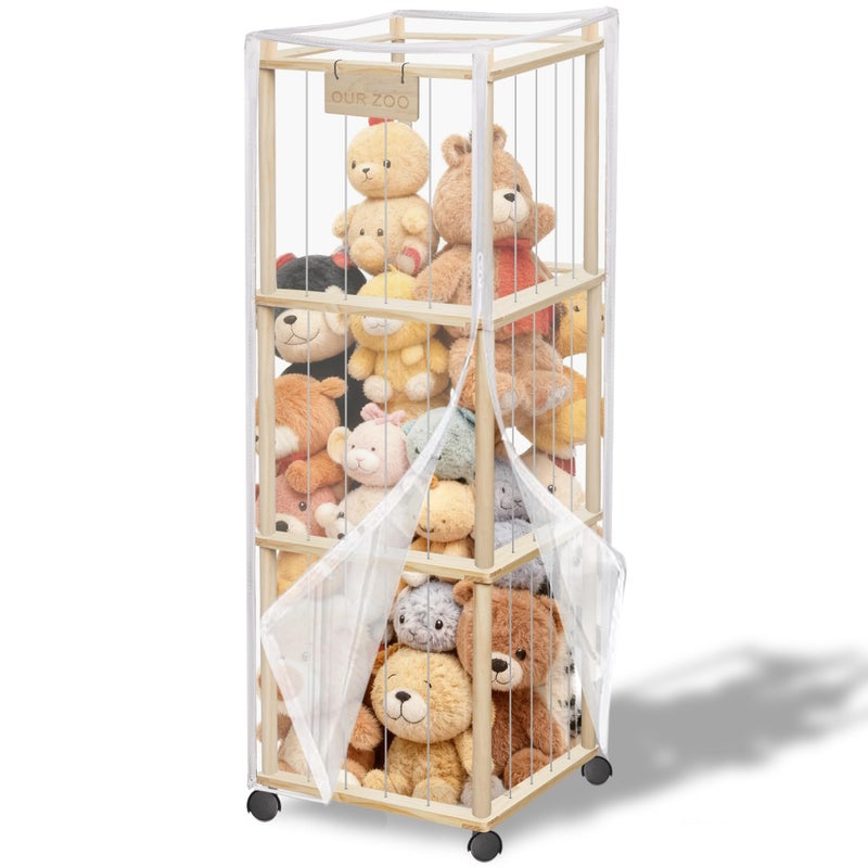 yofit 56" Stuffed Animal Storage Organizer with Wheels, Plush Storage Wooden ZOO with Removable Dust-Proof Cover for Playroom Bedroom Living Room Kids Room - Image 1