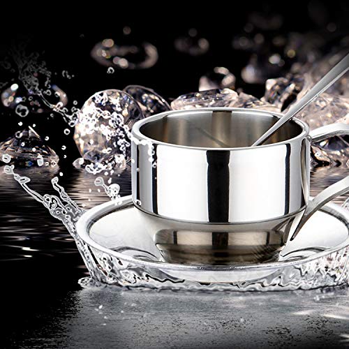 Jasni Stainless Steel Coffee Cup Coffee Mugs Espresso Cups and Great Cappuccino Cups with Spoon and Saucer Gift Idea for Coffee and Tea Lovers (4) - Image 2