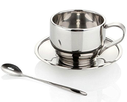 Jasni Stainless Steel Coffee Cup Coffee Mugs Espresso Cups and Great Cappuccino Cups with Spoon and Saucer Gift Idea for Coffee and Tea Lovers (4) - Image 4
