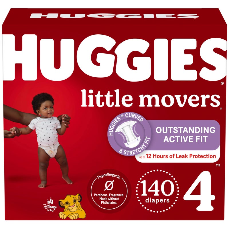 Huggies Size 4 Diapers, Little Movers Baby Diapers, Size 4 (22-37 lbs), 140 Ct (2 Packs of 70) - Image 1