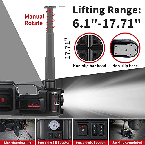 E-HEELP Electric Car Jack Kit 5Ton 12V Hydraulic Car Jack Lift (Lifting Range: 6.1~17.7 inch) with Electric Impact Wrench for SUV MPV Sedan Truck Change Tires Garage Repair - Image 2