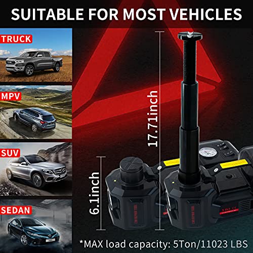 E-HEELP Electric Car Jack Kit 5Ton 12V Hydraulic Car Jack Lift (Lifting Range: 6.1~17.7 inch) with Electric Impact Wrench for SUV MPV Sedan Truck Change Tires Garage Repair - Image 4