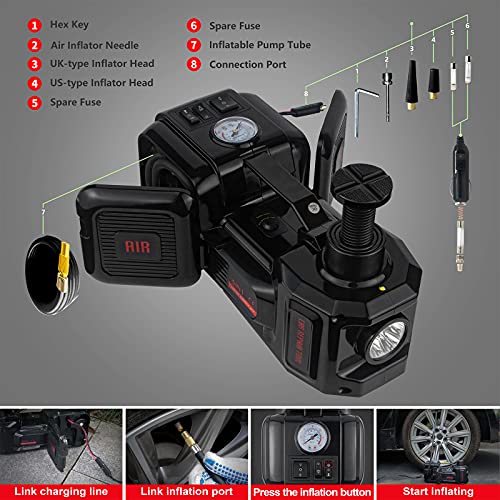 E-HEELP Electric Car Jack Kit 5Ton 12V Hydraulic Car Jack Lift (Lifting Range: 6.1~17.7 inch) with Electric Impact Wrench for SUV MPV Sedan Truck Change Tires Garage Repair - Image 5