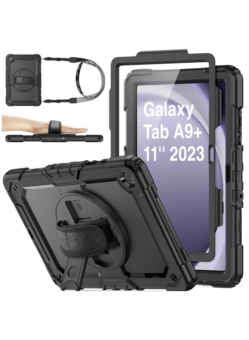 VITION Protective Cover for Samsung Galaxy Tab A9 Plus 11 Inch 2023, Rugged Heavy Duty Shockproof Cover with Screen Protector, 360° Rotating with Kickstand/Neck and Hand Strap & Pen Holder for Samsung A9+ Tablet Case, Black - Image 1