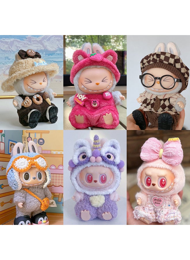 Generic - Labubu Sitting Party Doll Clothes Generation II Blind Box Labubu Doll Clothes Ragcloth Clothes Plush Vinyl Face-Specification:Common To First And Second Generations-Color:Version Of T-shirt Pattern Three-eyed Boy Suit (no Shoes, No Dolls) - Image 1