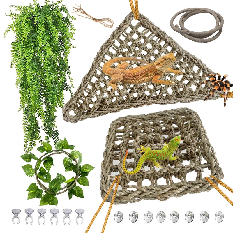 kathson Bearded Dragon HammockLizard Lounger Reptile Tank Hanging Plants Climbing Jungle Vines Flexible Leaves Decorations for Lizards Chameleon Gecko Snakes5 PCS - Image 2