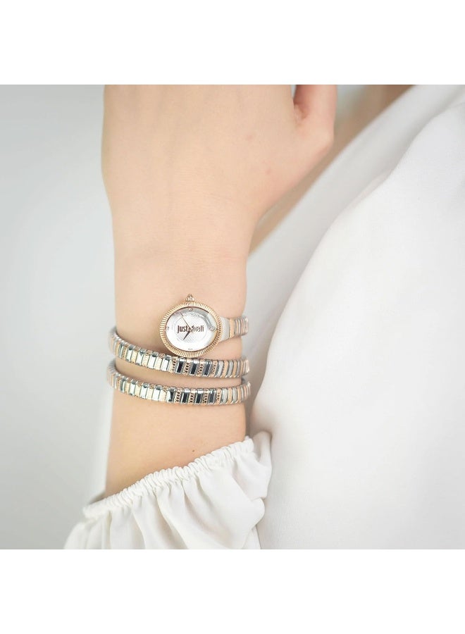 Just Cavalli ساعة نسائية من جاست كافالي، علبة بلون فضي ووردي، قرص فضي، سوار معدني بلون فضي ووردي، 2 عقارب، 3 ATM - Image 5