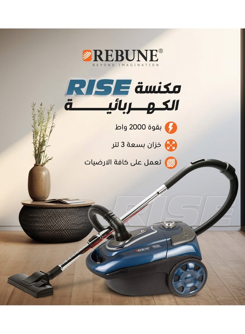 REBUNE Bagged Vacuum Cleaner, Maximum Suction Power 3 L 2000 W RE-9-037 Grey - Image 2