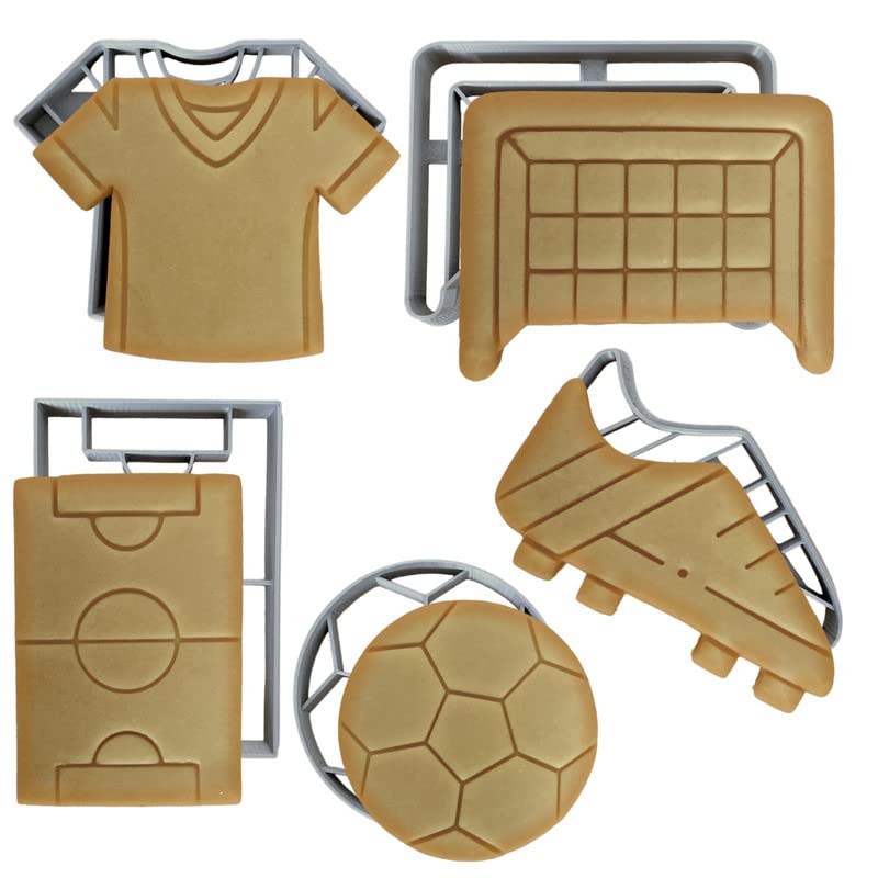 MOOSE GOODS Moose Goods Soccer Cookie Cutter Set of 5 - Soccer Ball Cookie Cutter Shapes & Stamps  Sports Jersey Cookie Cutter for DIY Baking Supplies - Soccer with Shirt Cookie Cutter Kit for Sports-Themed Party  - Image 1