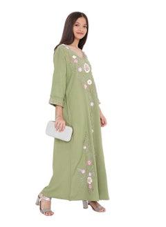 HANA & SARA TINY BABY GIRLS KAFTAN DRESS ON SOLID COLOR FARASHA WITH A UNIQUE COLOURFUL THREAD EMBROIDERY  - Image 1