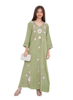 HANA & SARA TINY BABY GIRLS KAFTAN DRESS ON SOLID COLOR FARASHA WITH A UNIQUE COLOURFUL THREAD EMBROIDERY  - Image 4