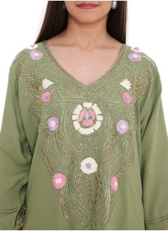 HANA & SARA TINY BABY GIRLS KAFTAN DRESS ON SOLID COLOR FARASHA WITH A UNIQUE COLOURFUL THREAD EMBROIDERY  - Image 3