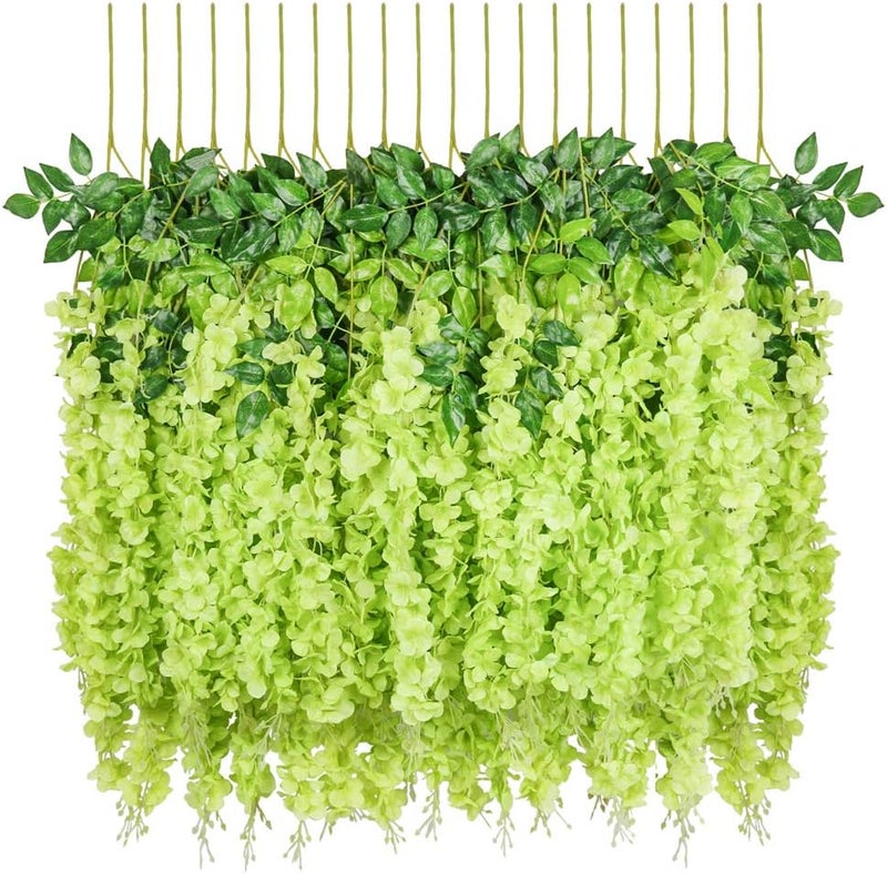 PAUWER 6 Pack (21.6 Feet) Artificial Wisteria Vine Ratta Fake Wisteria Hanging Garland Silk Long Hanging Bush Flowers String Home Party Wedding Decor (6 Pack, Green) - Image 1