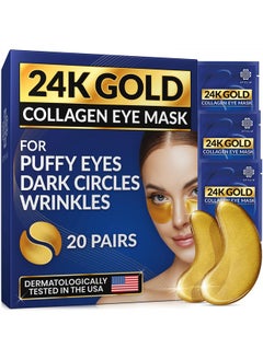 Stylia Under Eye Patches For Dark Circles And Puffy Eyes (20 Pairs) 24K Gold Eye Mask For Cosmetic Improvement & Instant Hydration Collagen Gel Pads For Temporary Relief Of Puffiness Refreshes  - Image 1