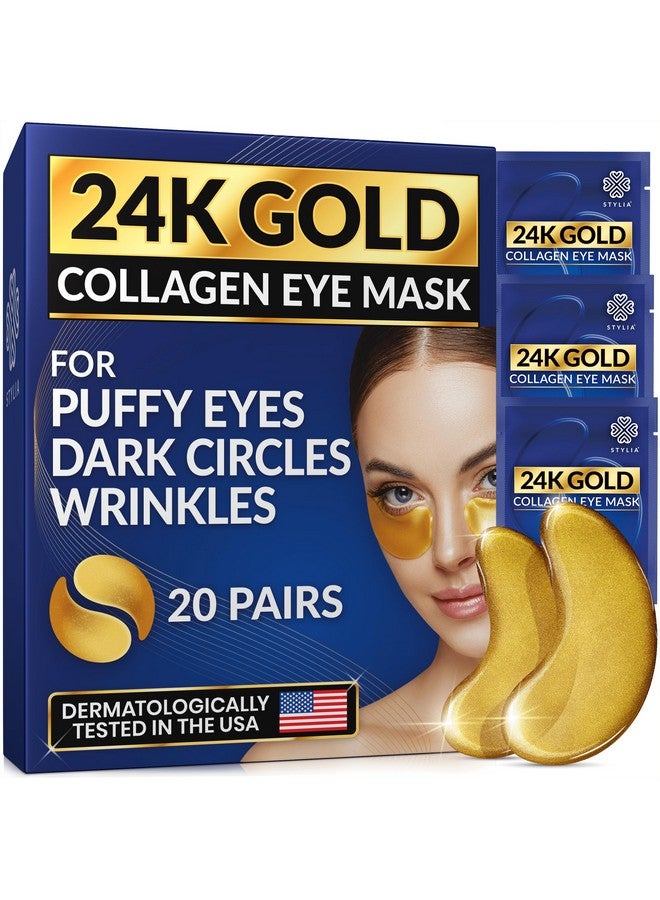 Stylia Under Eye Patches For Dark Circles And Puffy Eyes (20 Pairs) 24K Gold Eye Mask For Cosmetic Improvement & Instant Hydration Collagen Gel Pads For Temporary Relief Of Puffiness Refreshes - Image 1
