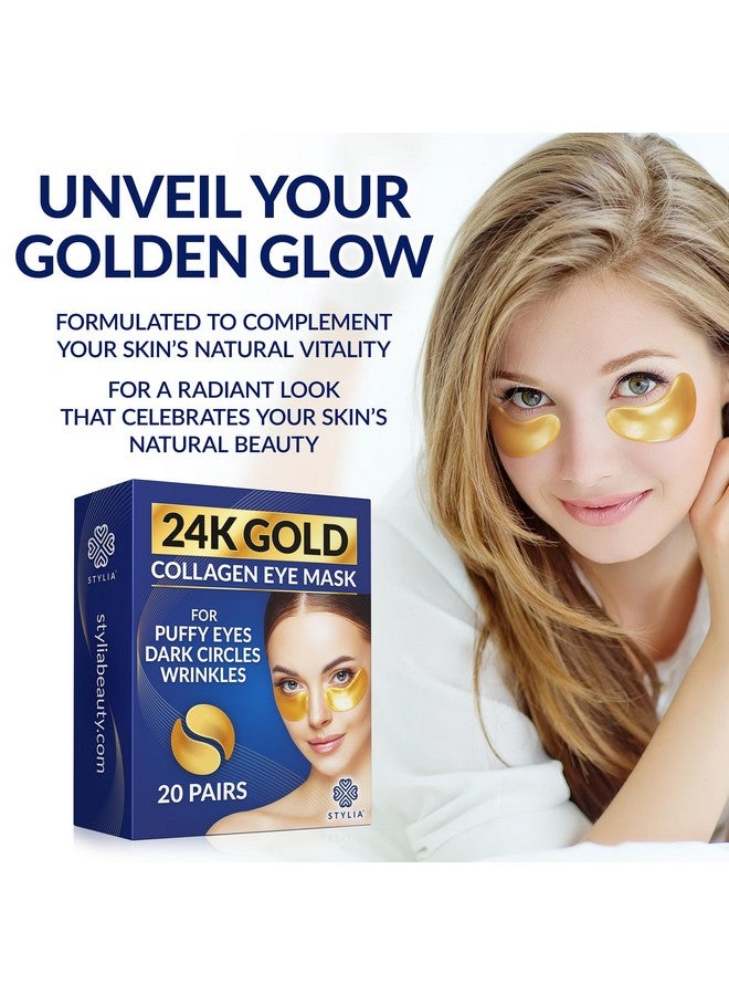 Stylia Under Eye Patches For Dark Circles And Puffy Eyes (20 Pairs) 24K Gold Eye Mask For Cosmetic Improvement & Instant Hydration Collagen Gel Pads For Temporary Relief Of Puffiness Refreshes - Image 5