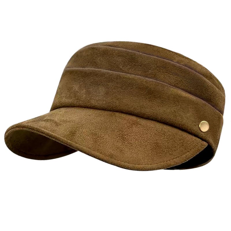huablo Women's Suede Flat Top Newsboy Cap - Soft Brim & Hook - and - Loop Adjustment - Fall Winter Cabbie Paperboy Hats - Coffee - Image 1