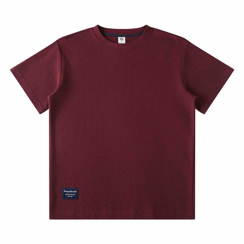 280g Waffle Short-sleeved T-shirt Men''s Summer Casual Loose Retro Heavy Knitted Shoulder Half-sleeved Shirt - Image 1