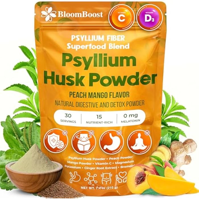 BloomBoost Psyllium Husk Powder | Tropical Flavored Psyllium Husk Powder for Digestive Health & Gut Support | Sugar Free Supplement for Keto & Vegan Diets | 30-Day Supply - Image 1