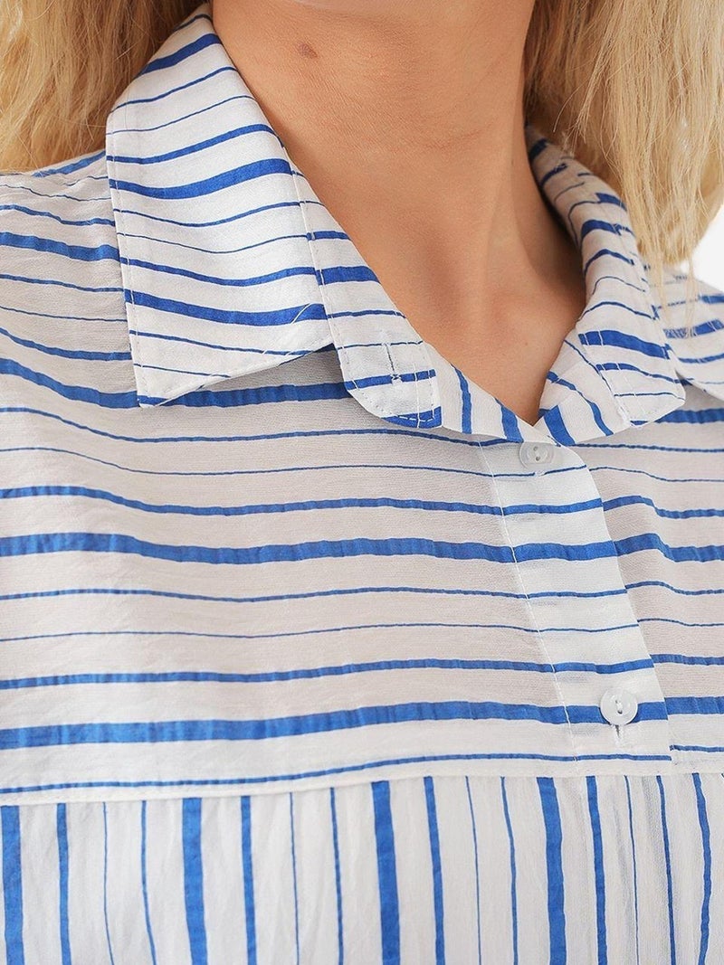BIG DART BDART Lined Striped Poplin Shirt with Three Quarter Sleeves - Image 2