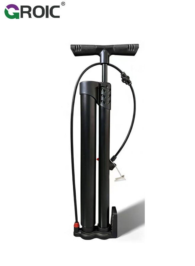 GROIC High Pressure Bike Pump, 160PSI Dual-Cylinder Floor Pump with Gauge for Presta and Schrader Valves, Heavy-Duty Air Pump for Bicycle, E-Bike, Motorcycle & Ball (Black) - Image 1
