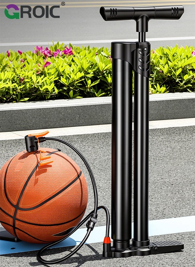 GROIC High Pressure Bike Pump, 160PSI Dual-Cylinder Floor Pump with Gauge for Presta and Schrader Valves, Heavy-Duty Air Pump for Bicycle, E-Bike, Motorcycle & Ball (Black) - Image 2