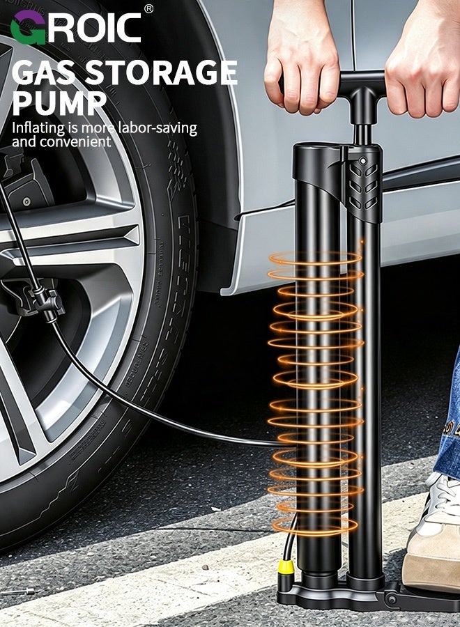 GROIC High Pressure Bike Pump, 160PSI Dual-Cylinder Floor Pump with Gauge for Presta and Schrader Valves, Heavy-Duty Air Pump for Bicycle, E-Bike, Motorcycle & Ball (Black) - Image 4