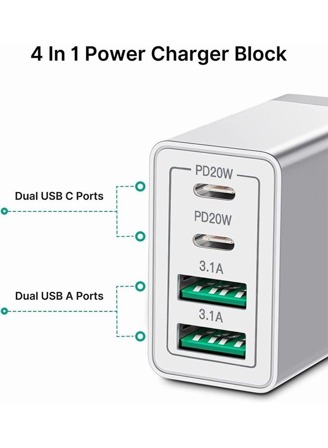 Mobile phone charger, 55W 4-Port 2xUSB A (3.1A)  2xUSB C (PD20W) Plug Charger Block, Available for iPhone and Android phones, Fast Charger for iPhone 16/15 and More Series, Supports Super Fast Charg - Image 4