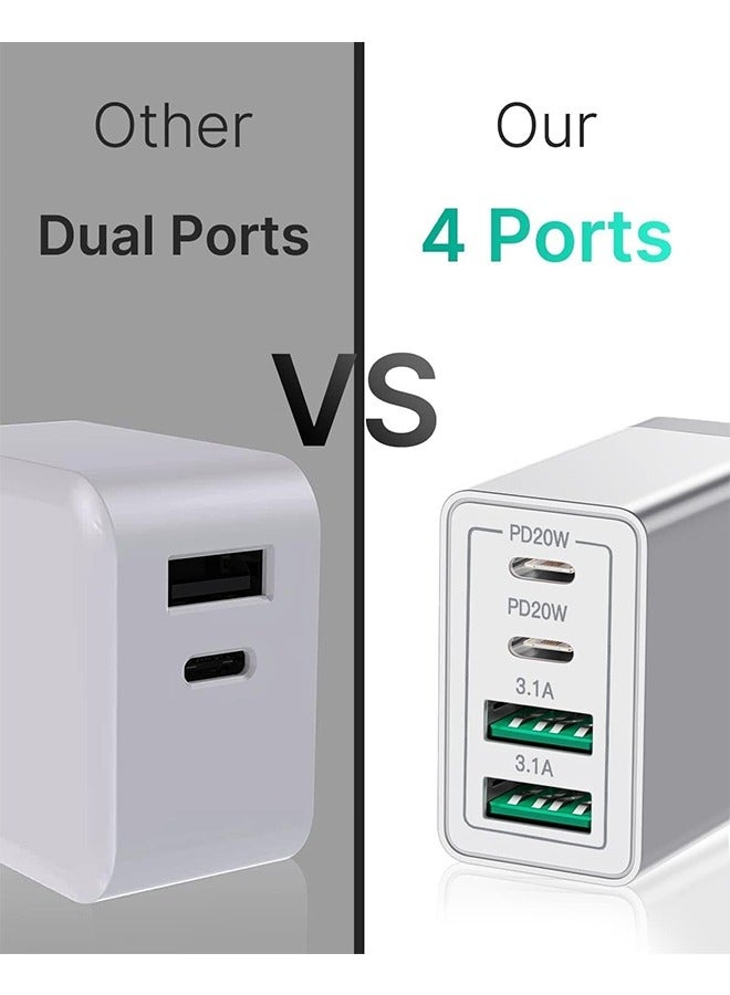 Mobile phone charger, 55W 4-Port 2xUSB A (3.1A)  2xUSB C (PD20W) Plug Charger Block, Available for iPhone and Android phones, Fast Charger for iPhone 16/15 and More Series, Supports Super Fast Charg - Image 3