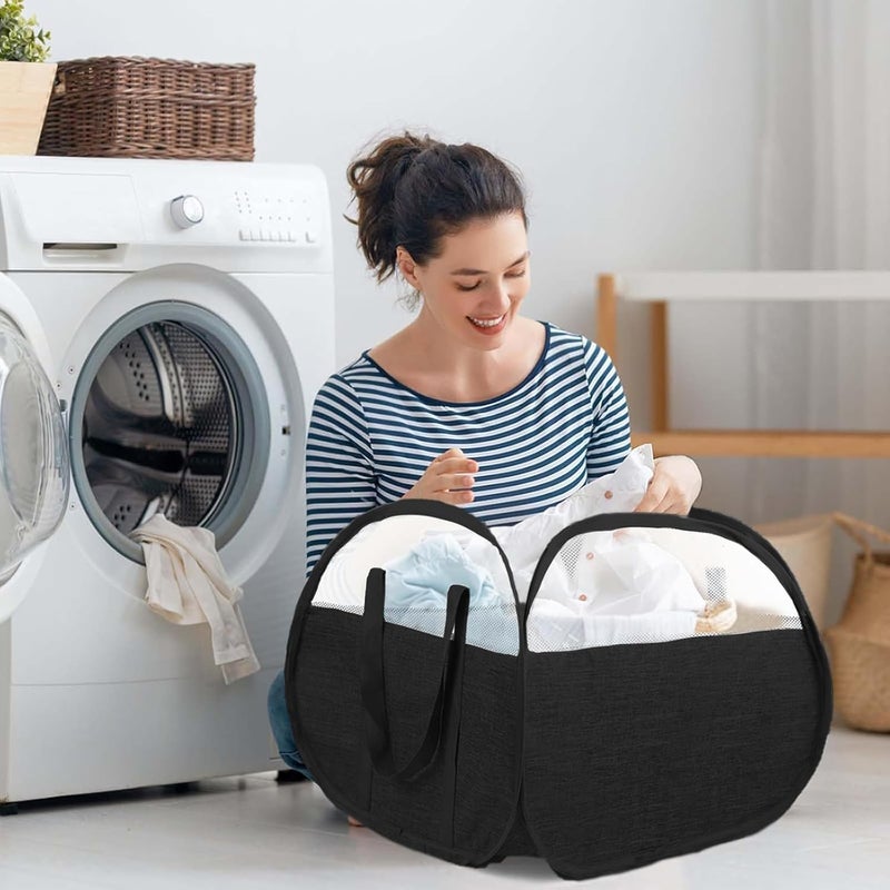 BATTOO Collapsible Laundry Baskets, Tear Proof Pop Up Laundry Hamper with Large Capacity, Sturdy Foldable Laundry Basket, Easy to Carry Laundry Hamper for Home, Laundry Room, Bedroom, Dorm, Travel Black - Image 2